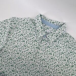 Southern Shirt Golf Polo Mens XL White Green All Over Print Performance Stretch